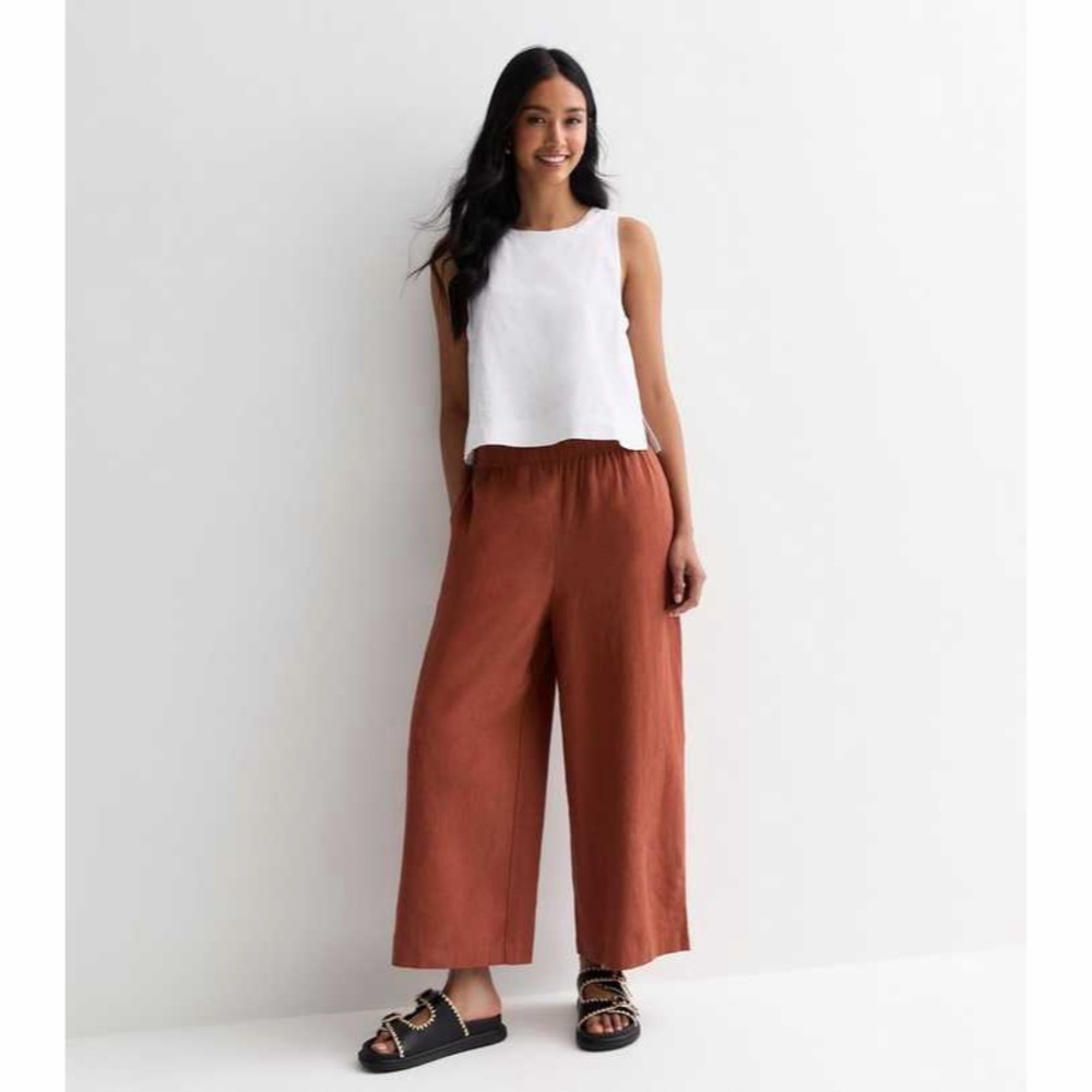 Club Monaco Rust Wide-Leg Linen Blend Pants‎